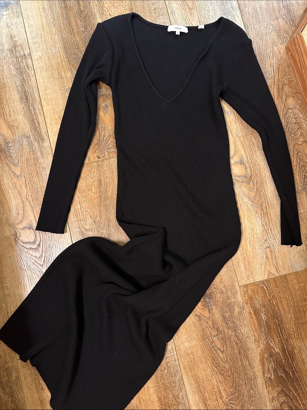 Vince. Cotton Blend Ribbed V neck Sweater Midi Dress bodycon moto luxury XS